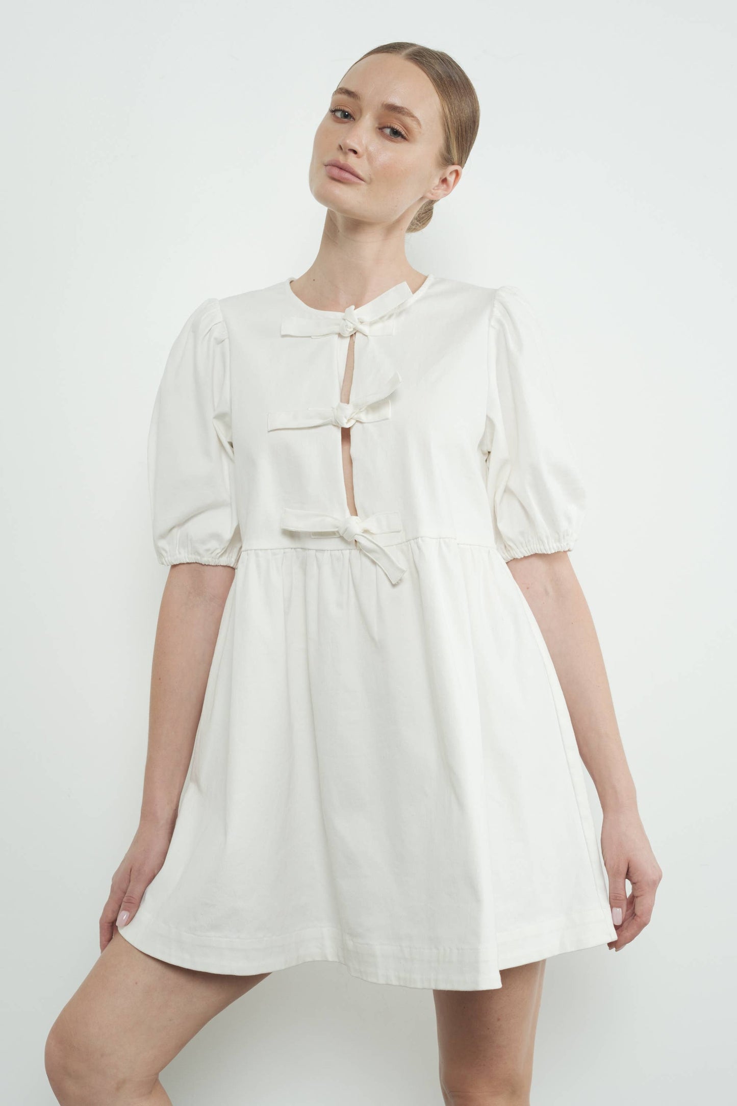 Ribbon Babydoll Denim Dress