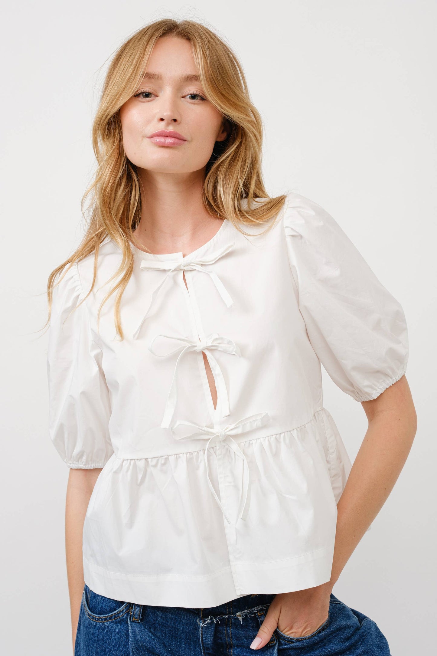 Sweetheart Bow Peplum Blouse