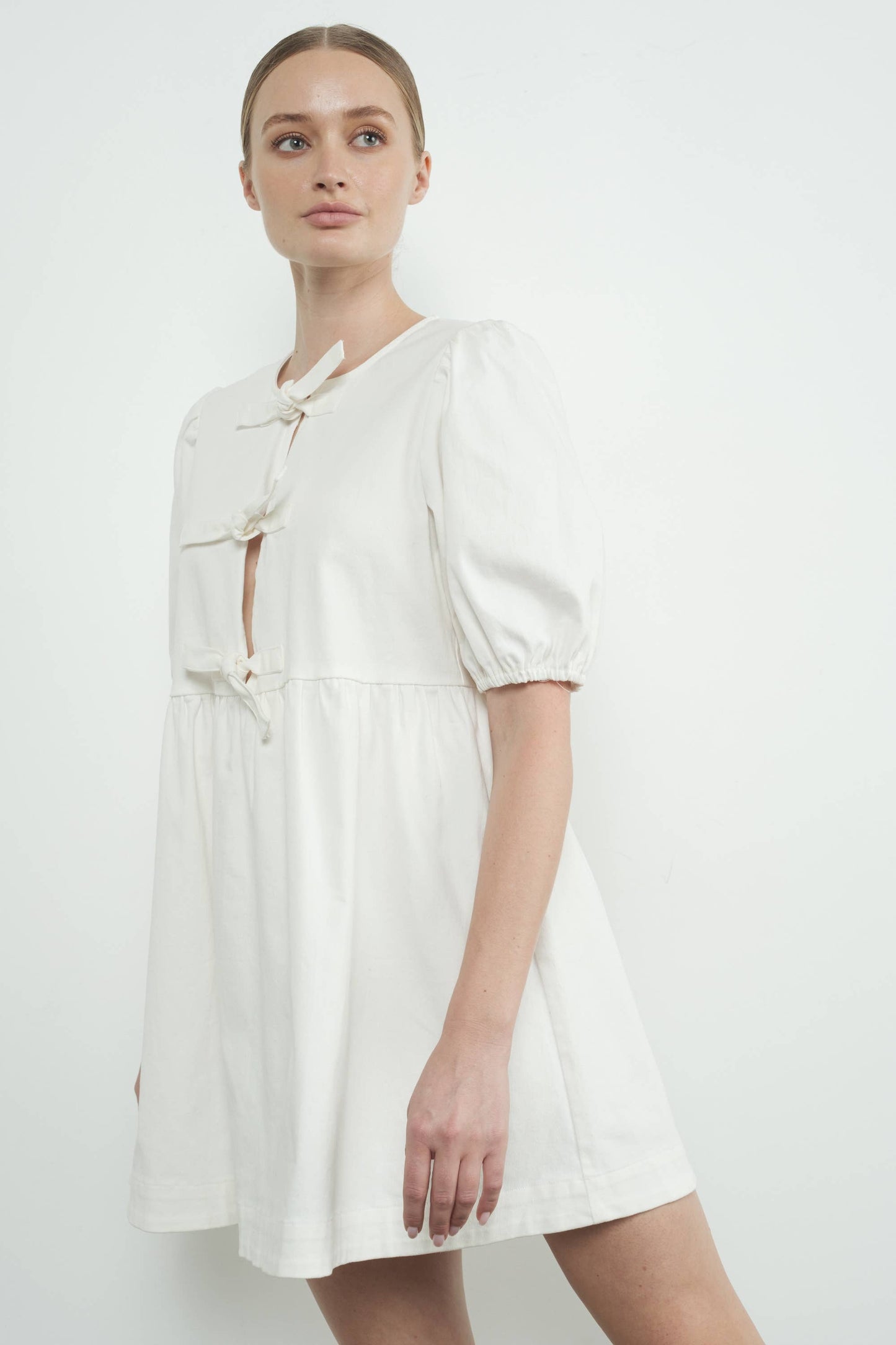 Ribbon Babydoll Denim Dress