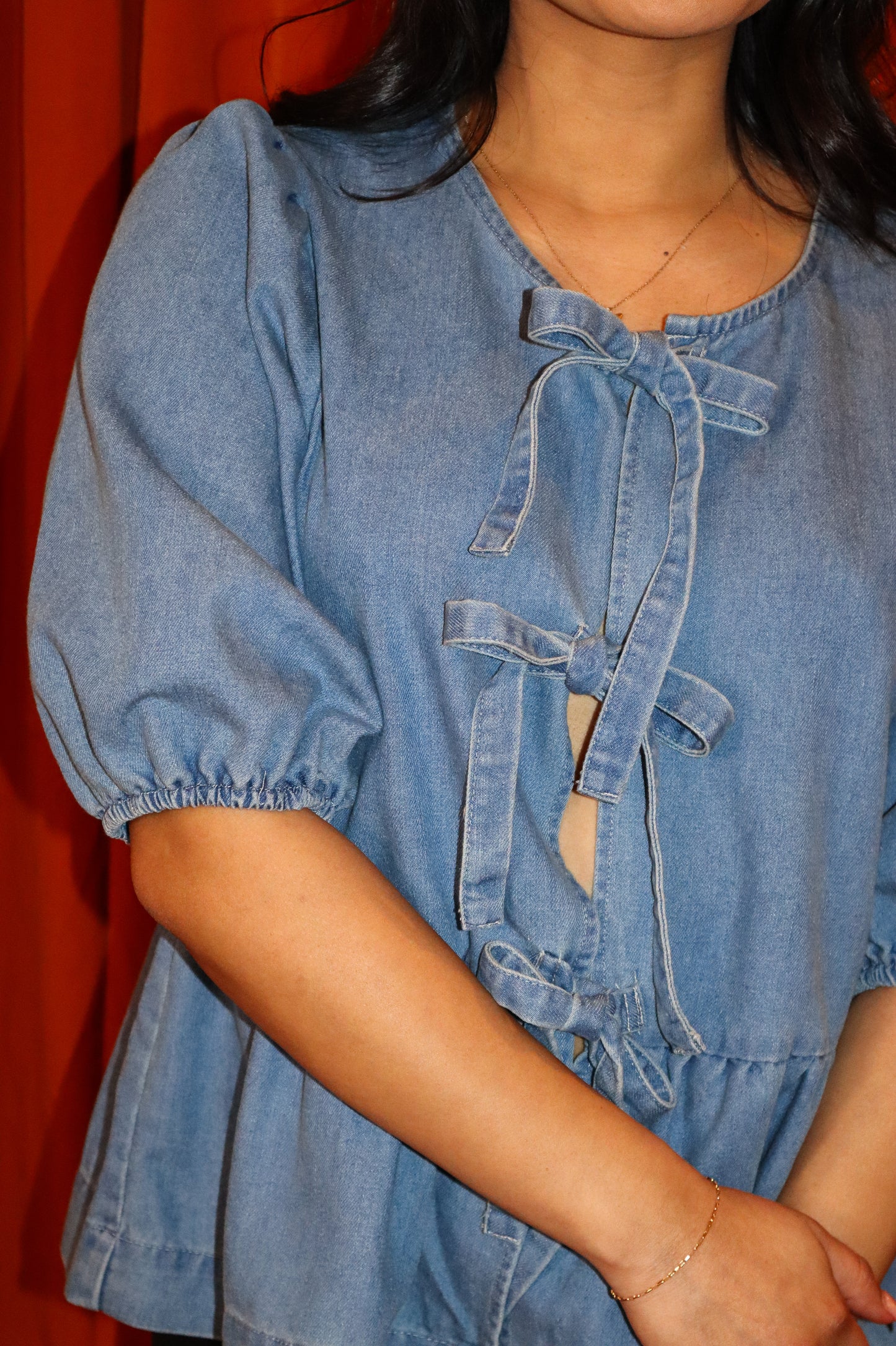 Bow & Flare Denim Top