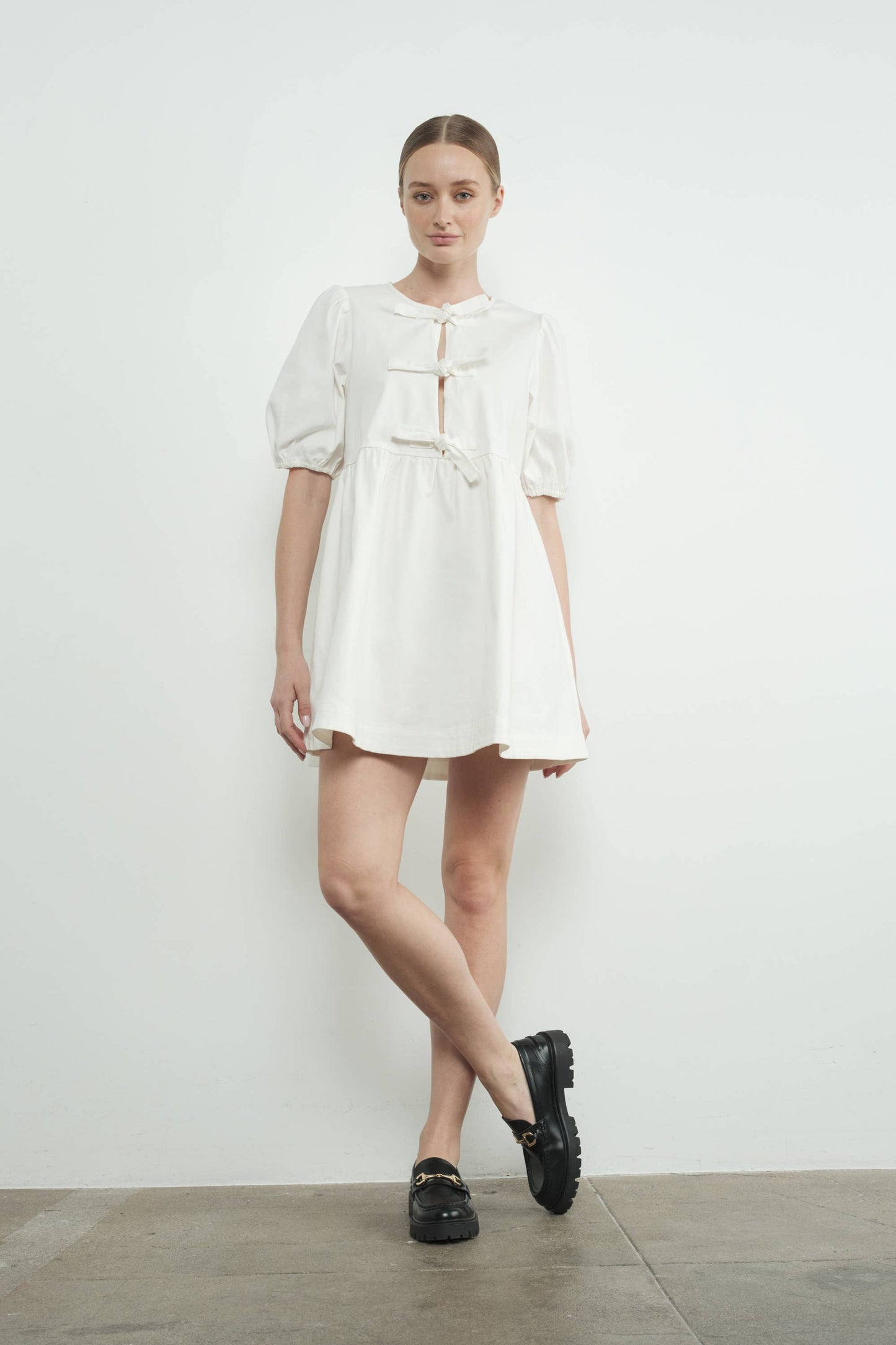 Ribbon Babydoll Denim Dress