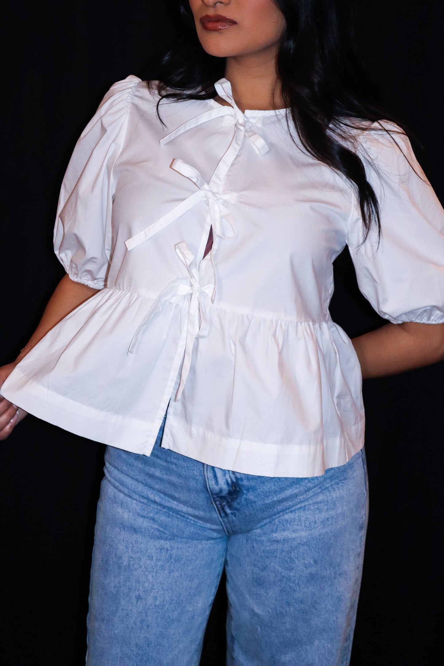 Sweetheart Bow Peplum Blouse