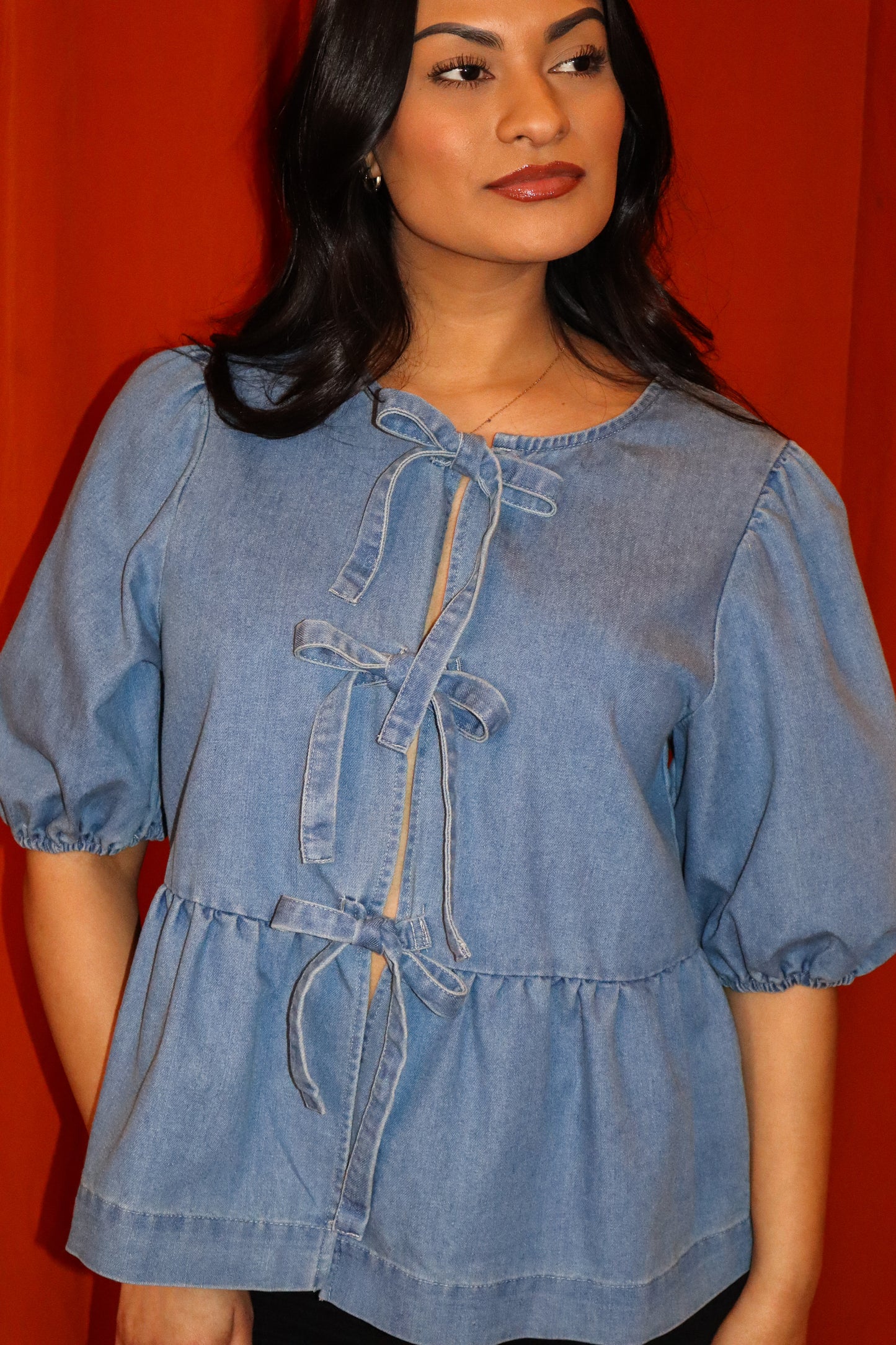Bow & Flare Denim Top