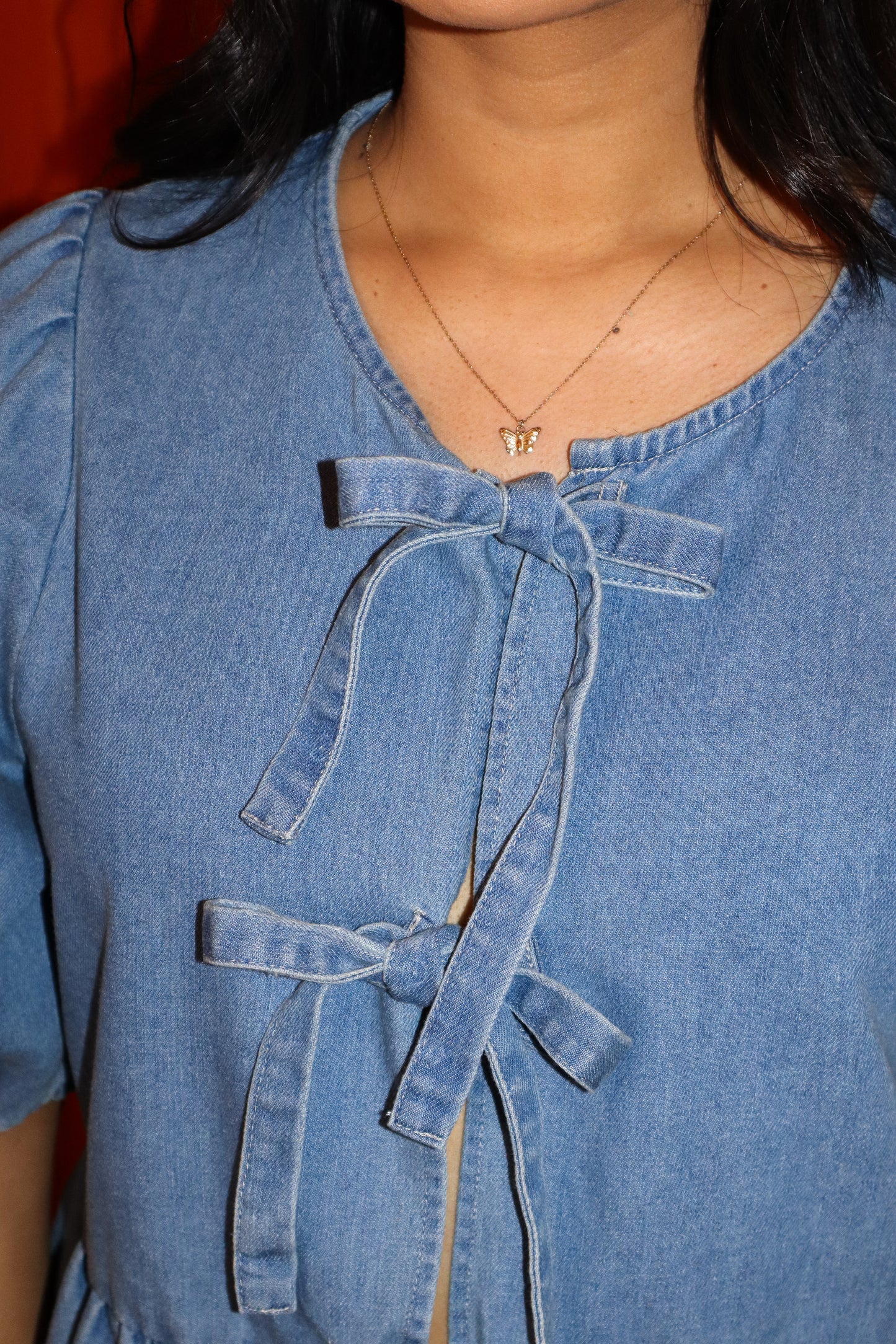 Bow & Flare Denim Top