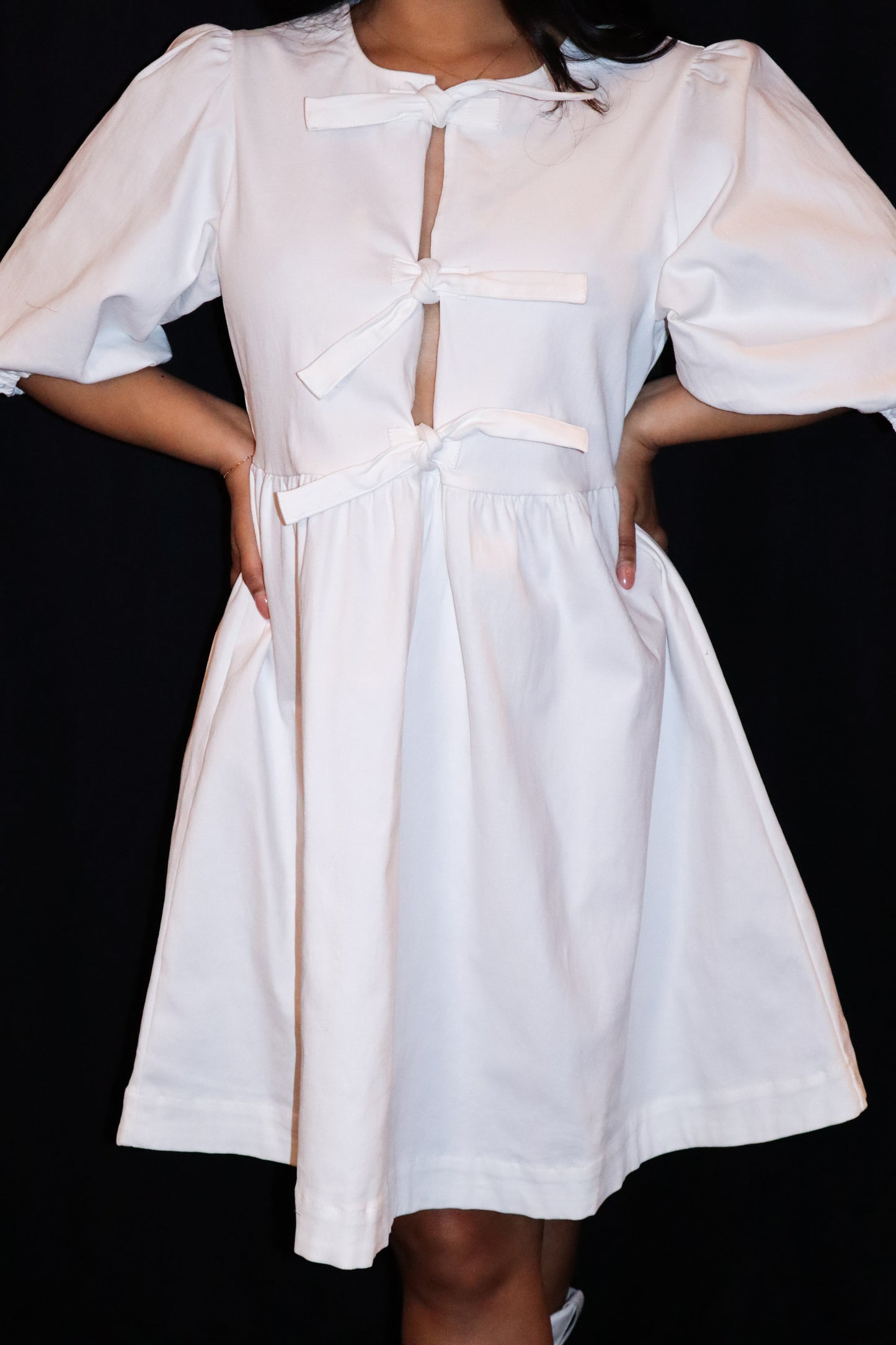 Ribbon Babydoll Denim Dress