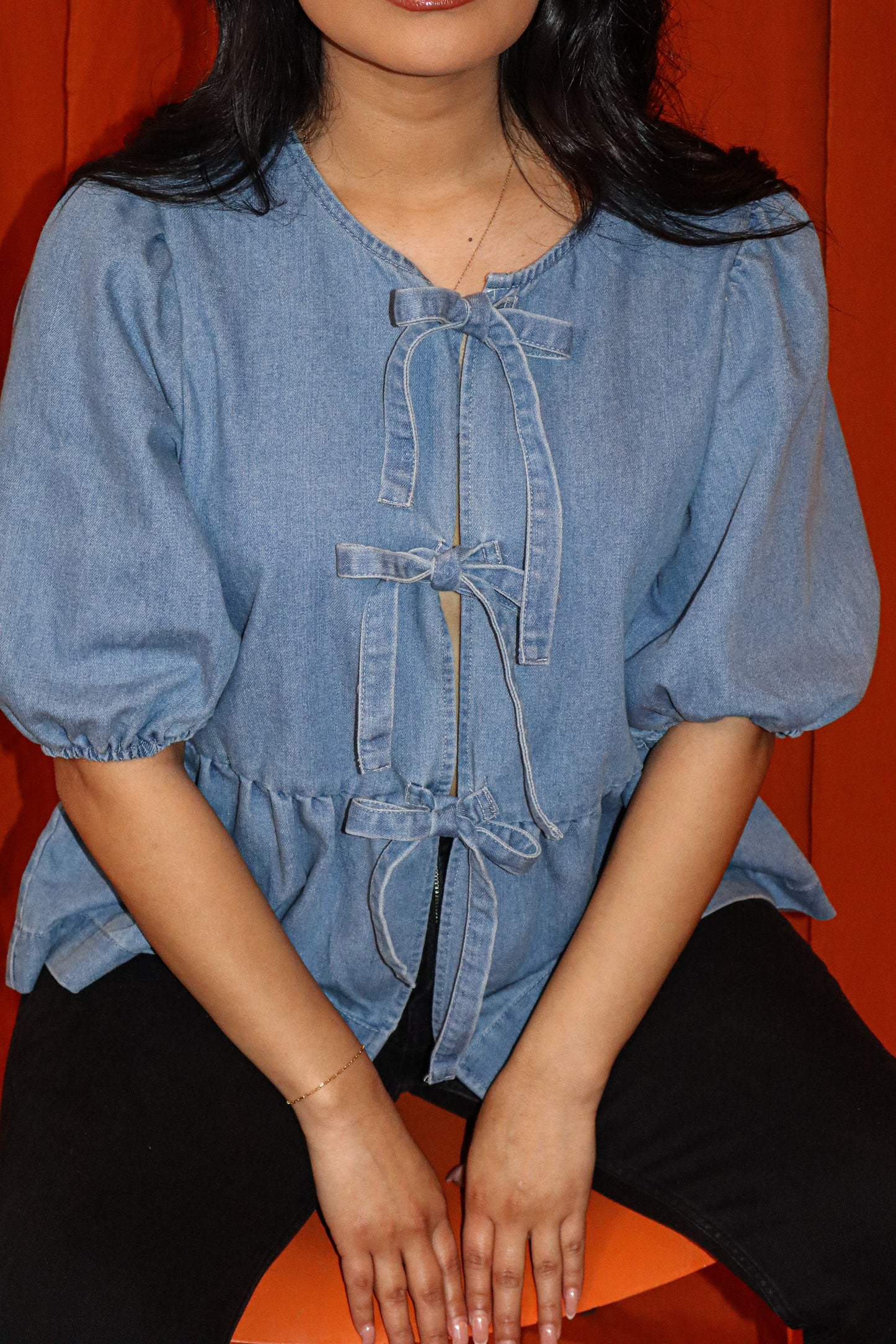 Bow & Flare Denim Top