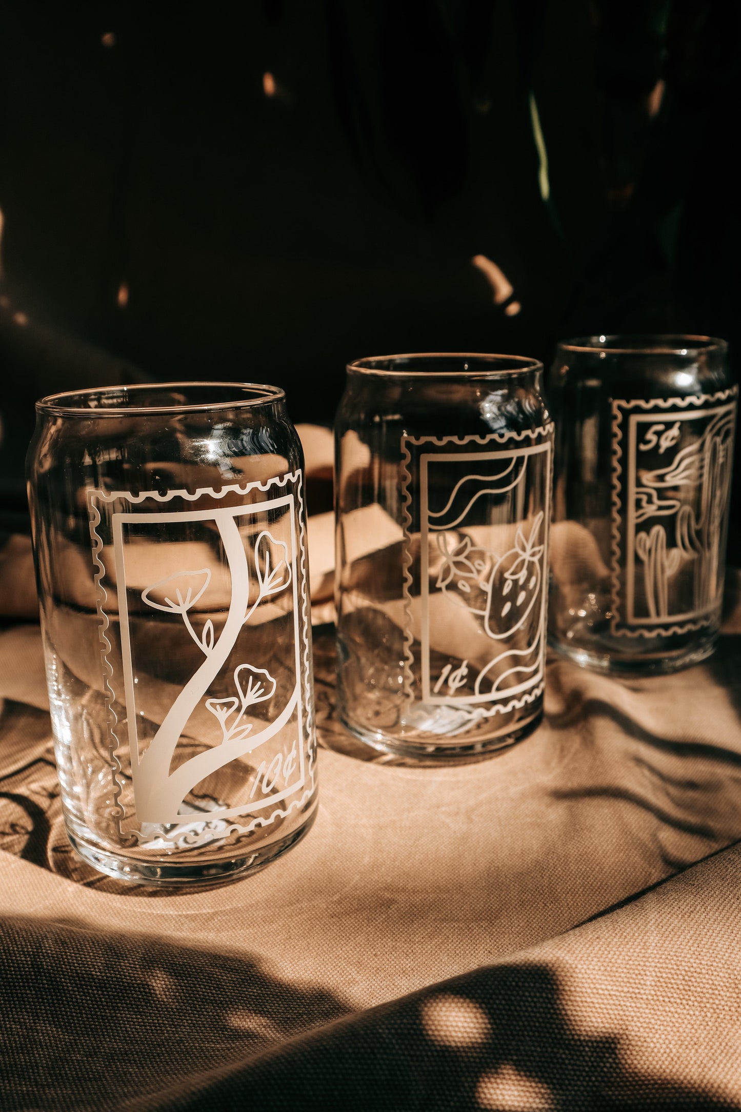 Poppy Post Stamp Glass Can