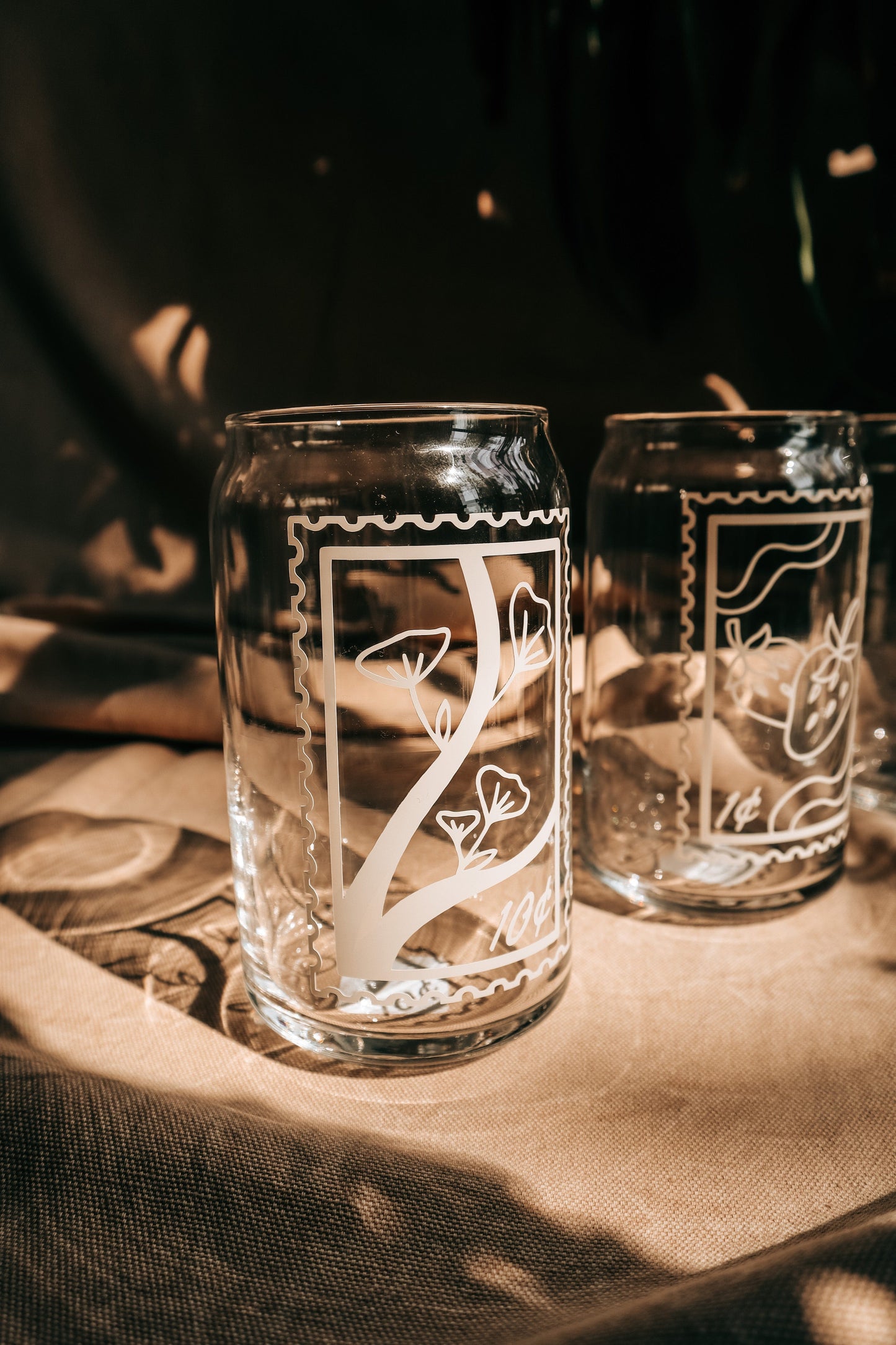 Poppy Post Stamp Glass Can