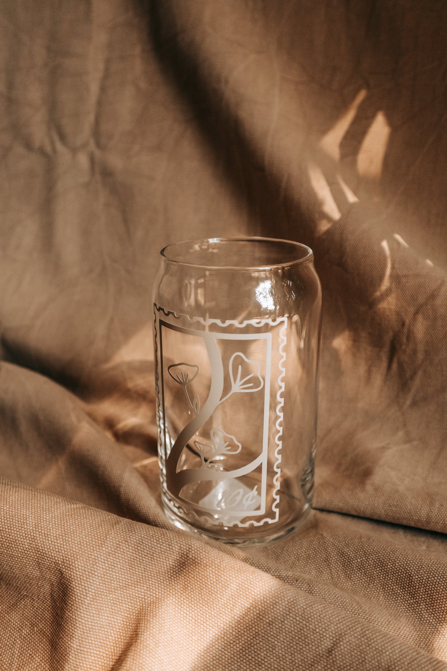 Poppy Post Stamp Glass Can