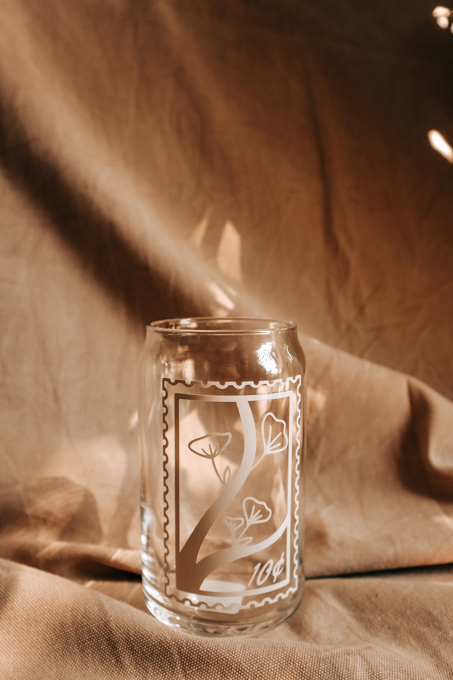 Poppy Post Stamp Glass Can