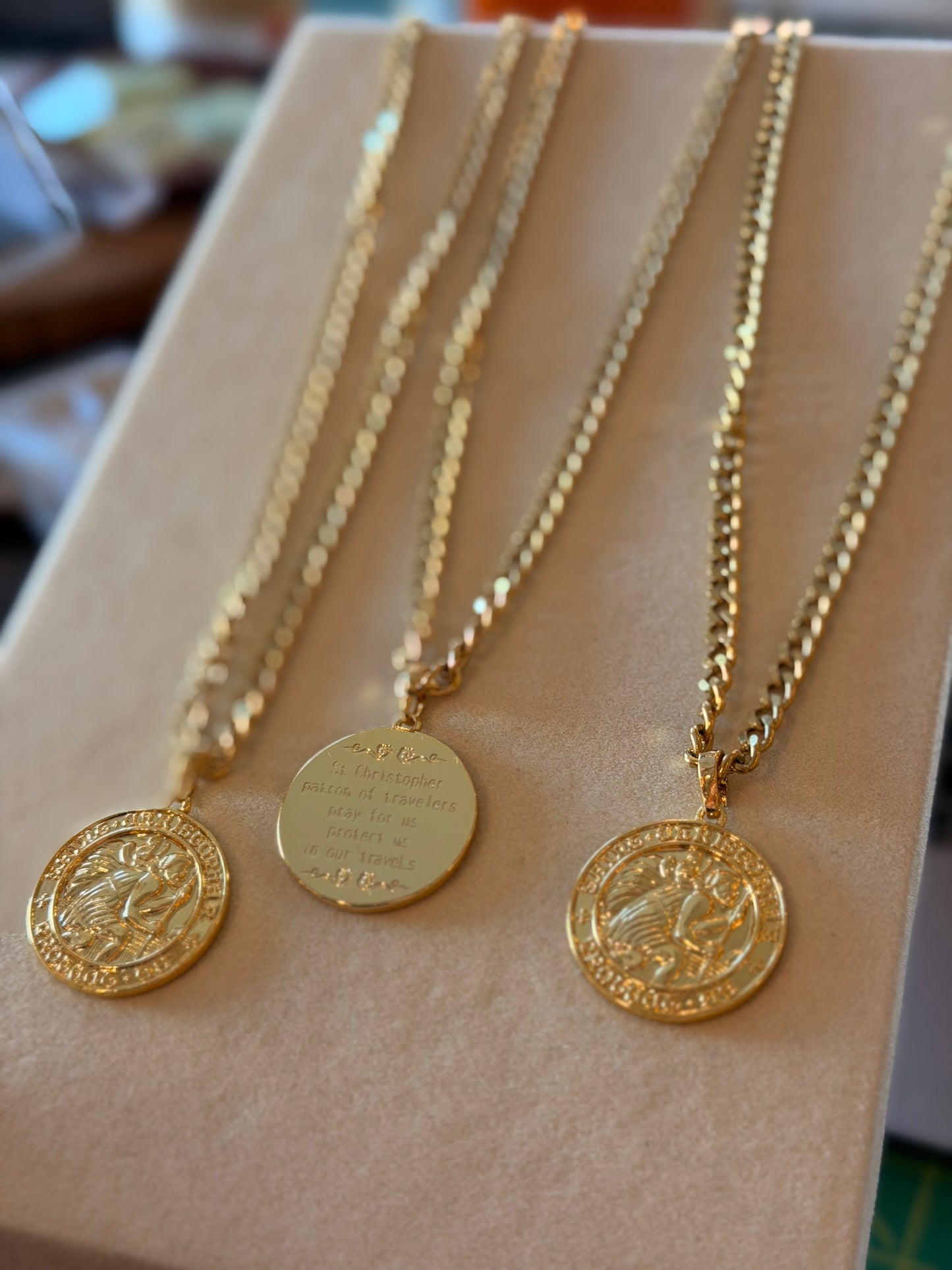 Gold Figaro Chain w/ St. Christopher Pendant