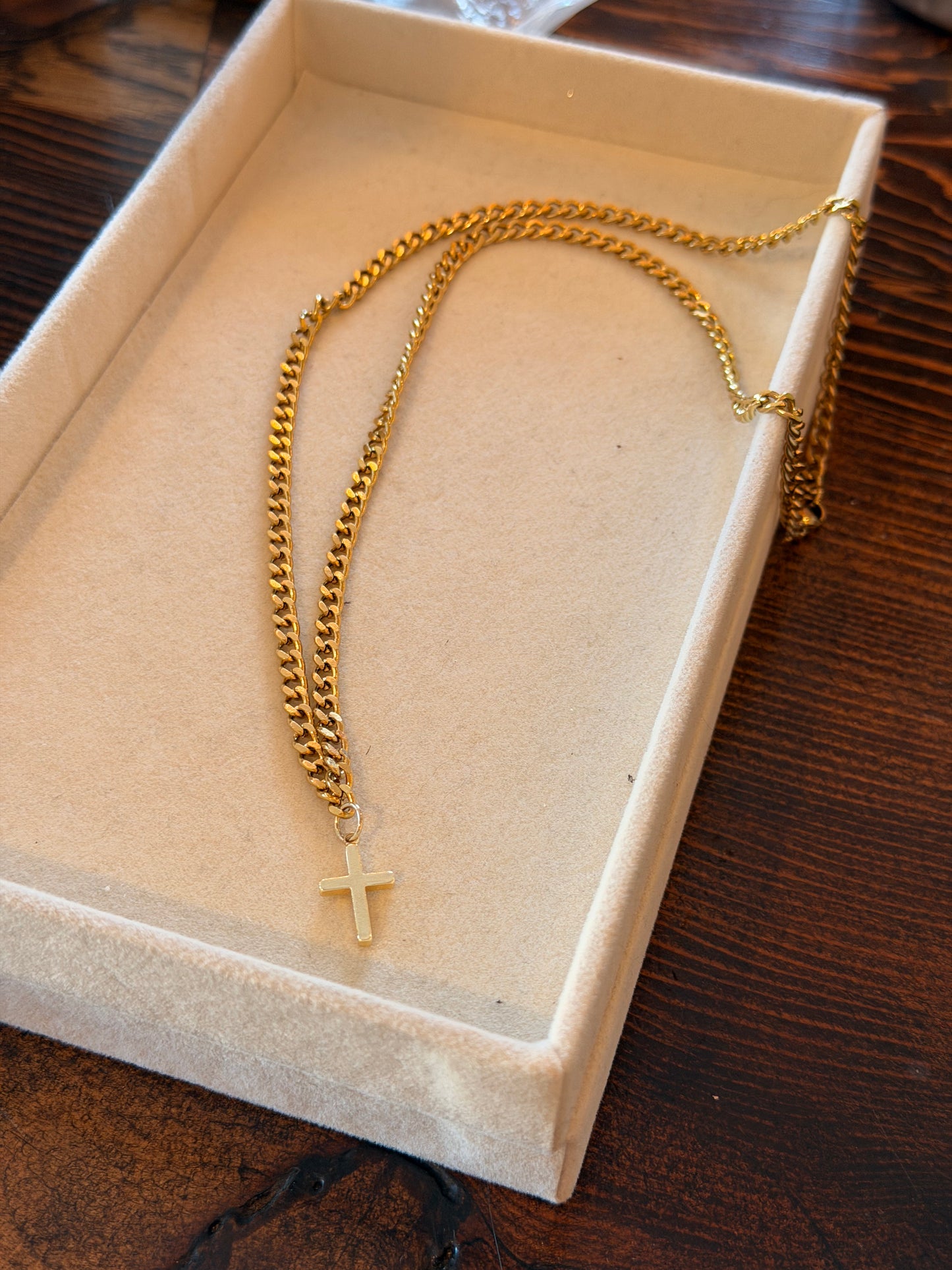 Gold Figaro Chain w/ St. Cross Pendant