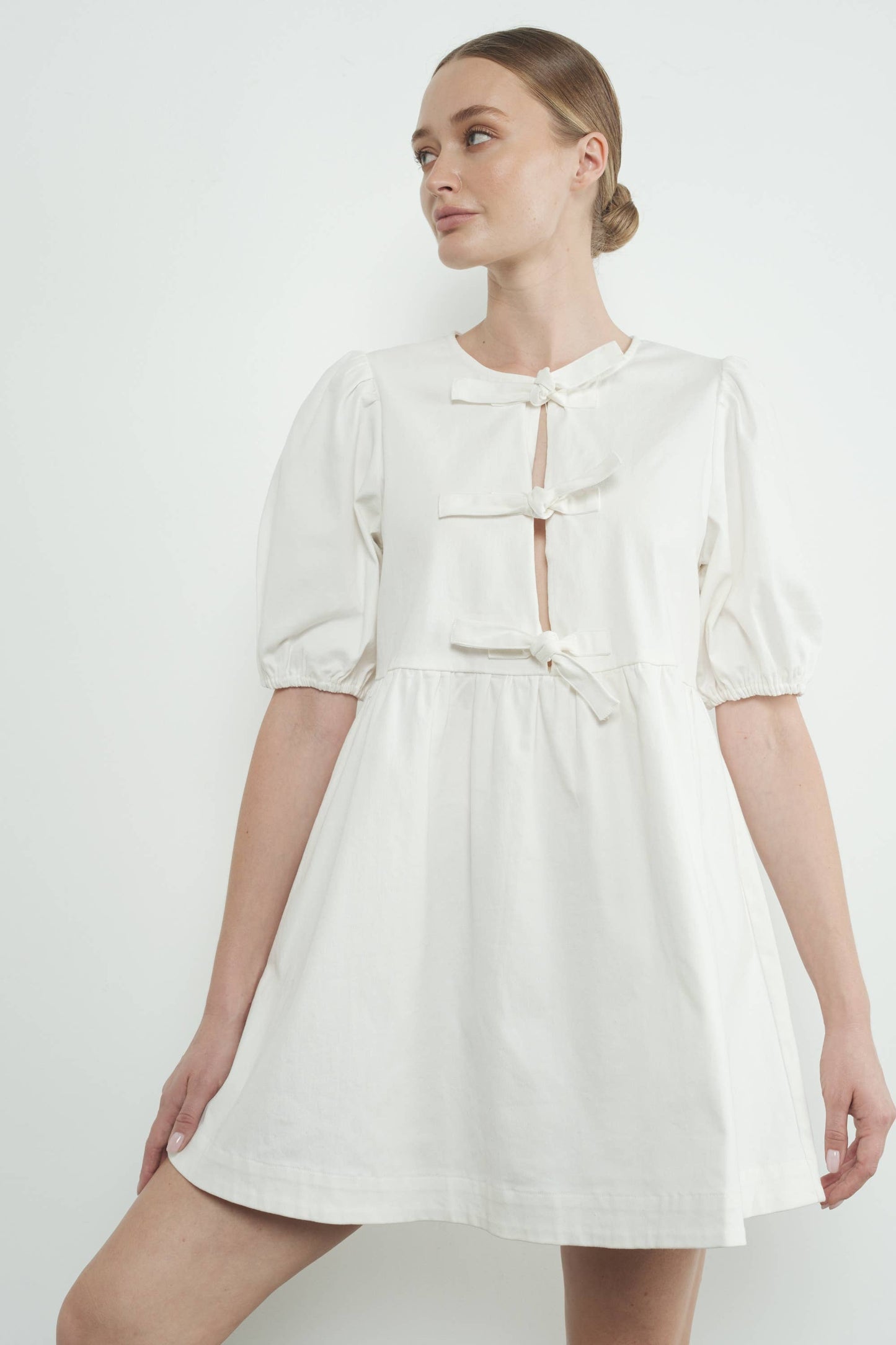 Ribbon Babydoll Denim Dress