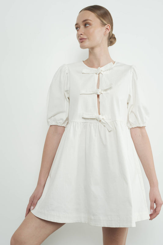 Ribbon Babydoll Denim Dress