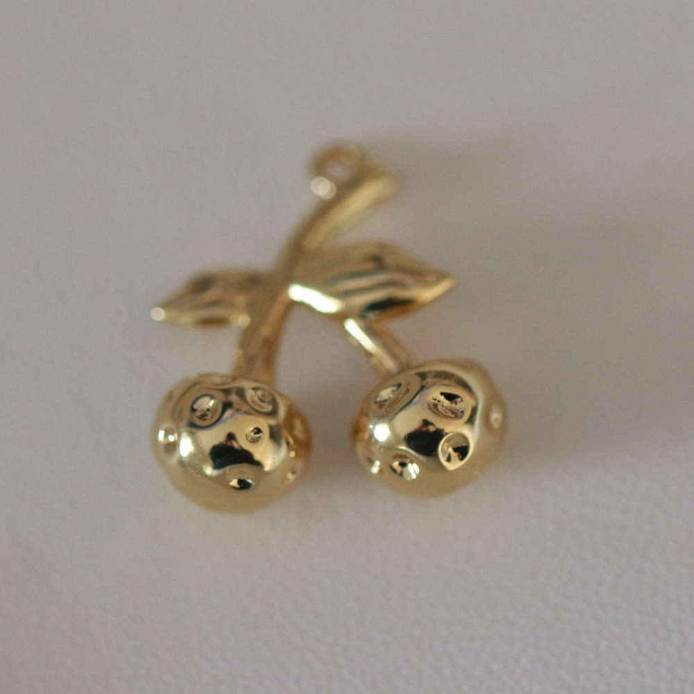 Gold Cherry Charm - 14k Gold Plated Brass