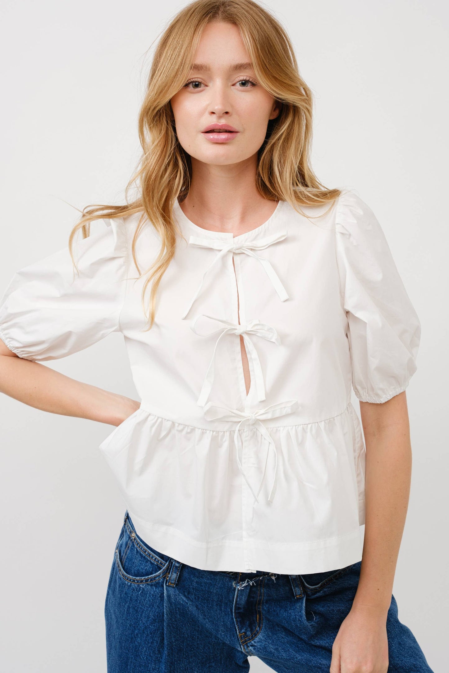 Sweetheart Bow Peplum Blouse