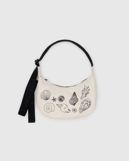 Small Embroidered Shells Crescent Bag