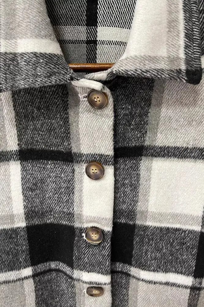 Black Plaid Flannel Shacket Jacket
