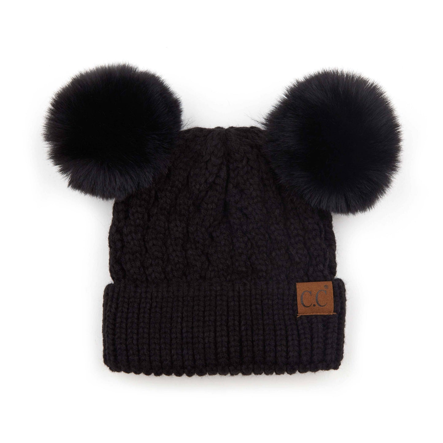 Double Pom Pom Beanie Black