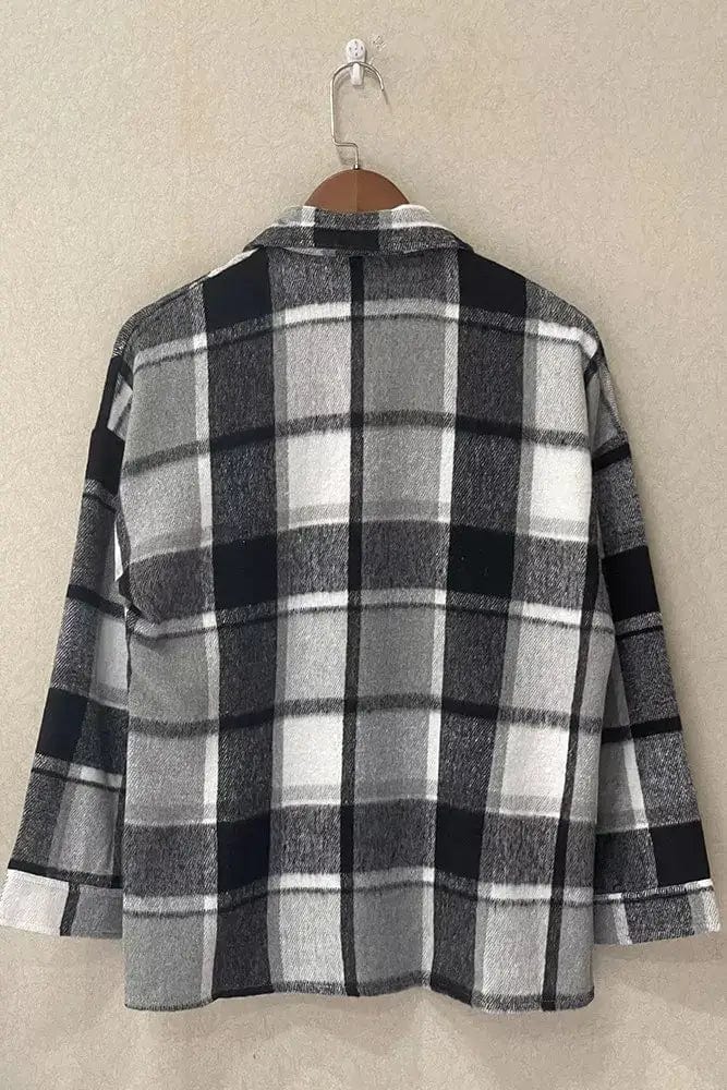 Black Plaid Flannel Shacket Jacket