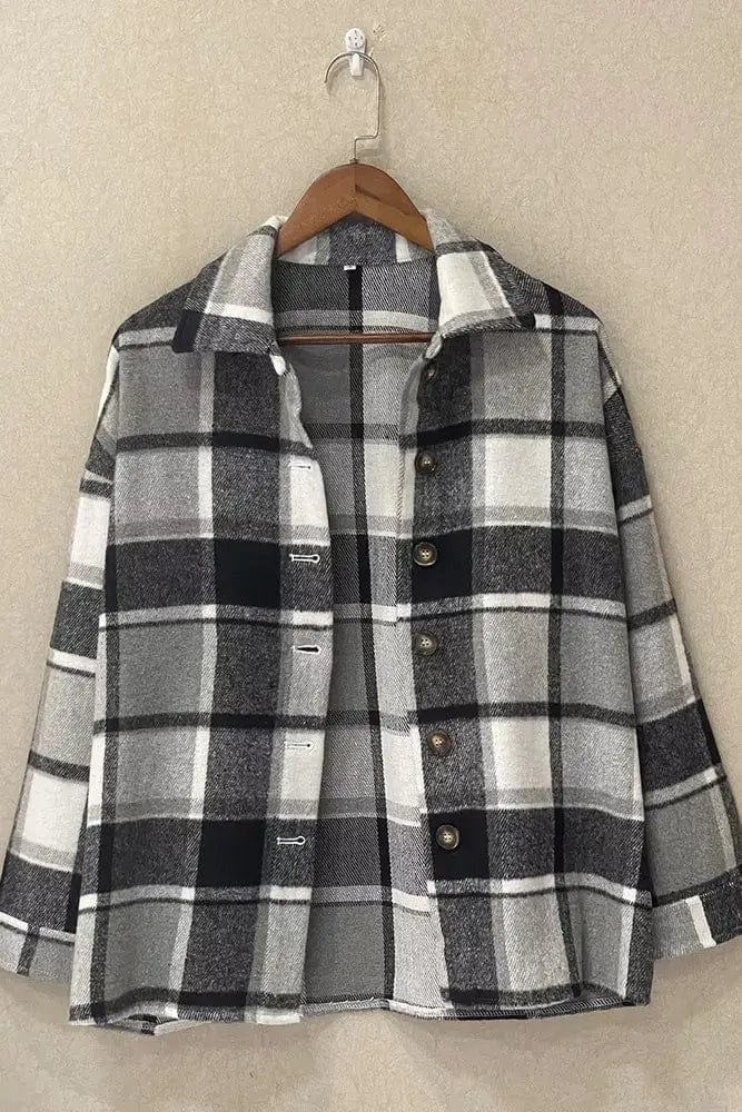 Black Plaid Flannel Shacket Jacket