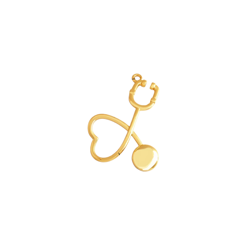 Heart Stethoscope Charm - 18k Gold Plated Brass