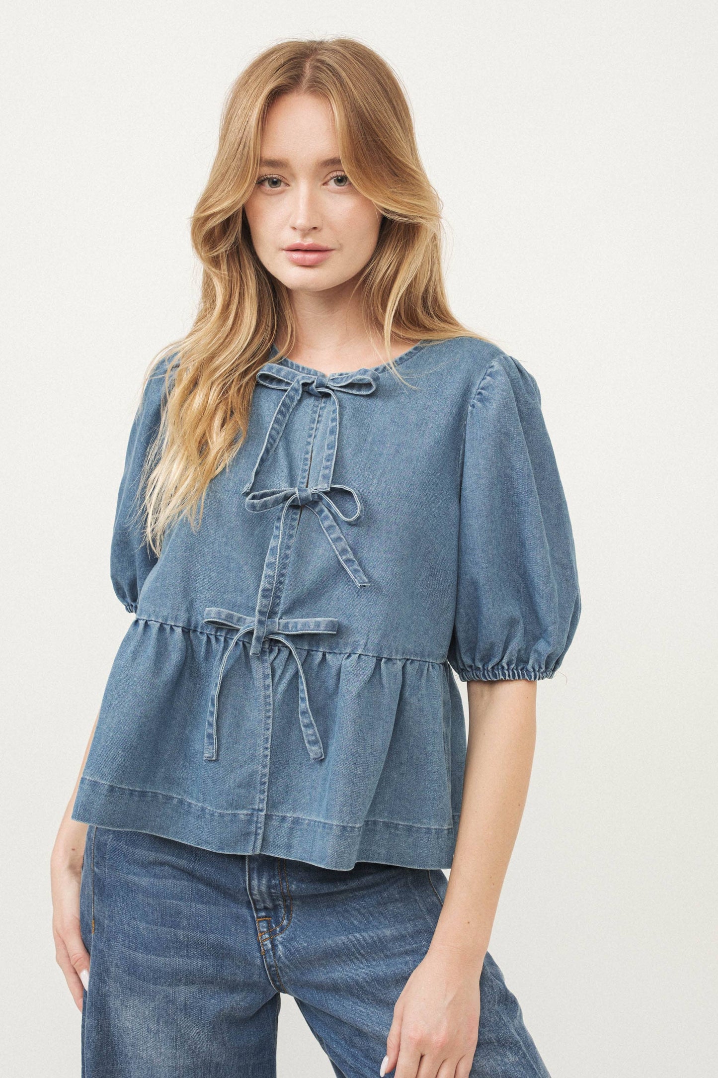 Bow & Flare Denim Top