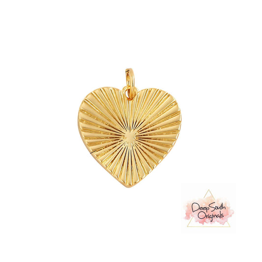 Etched Gold Heart Charm Gold Filled