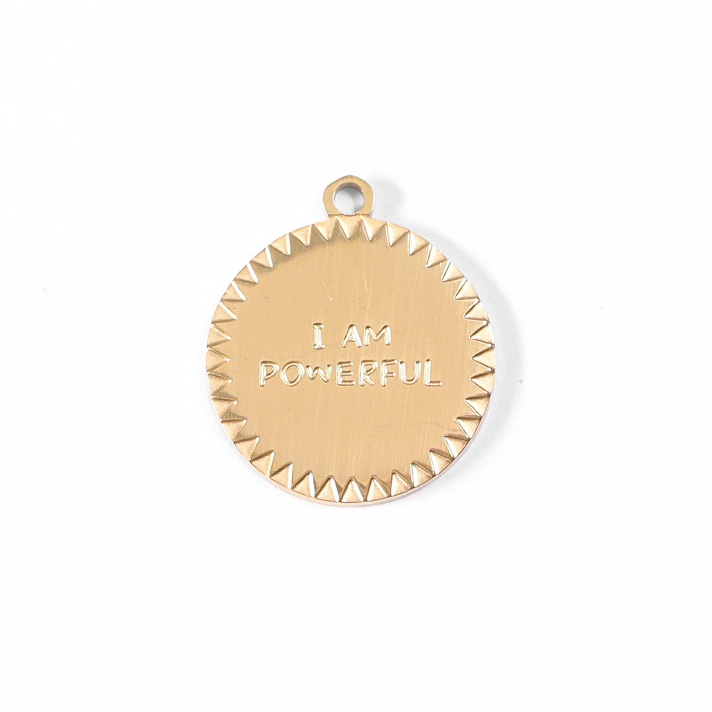 18K Gold PVD Stainless Steel "I Am Powerful" Charm