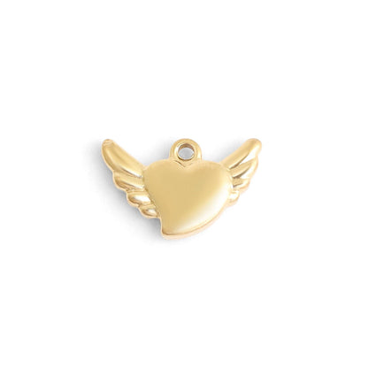 18K Gold PVD Stainless Steel Heart With Angel Wings Charm