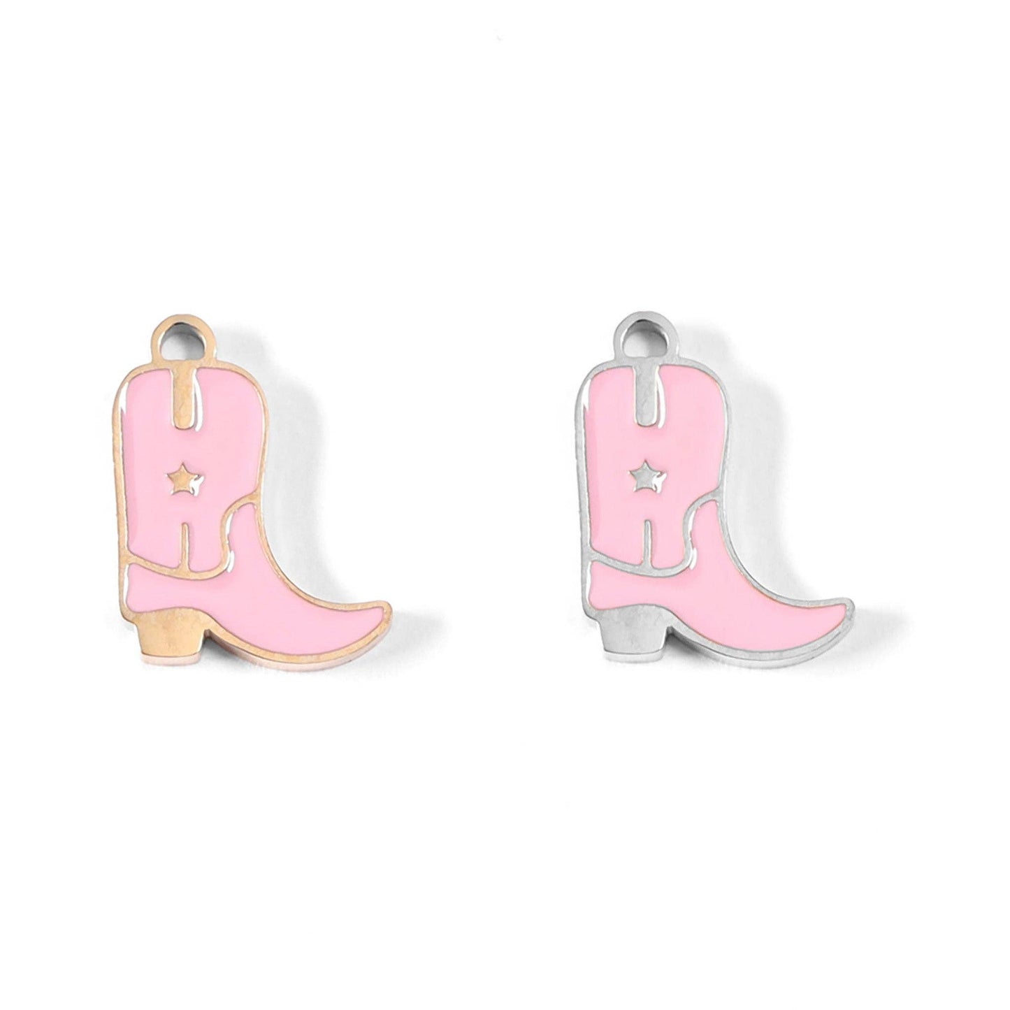 18K Gold PVD Stainless Steel Epoxy Pink Cowgirl Boot Charm