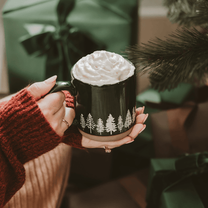 Pine Trees Stoneware Coffee Mug - Christmas Decor