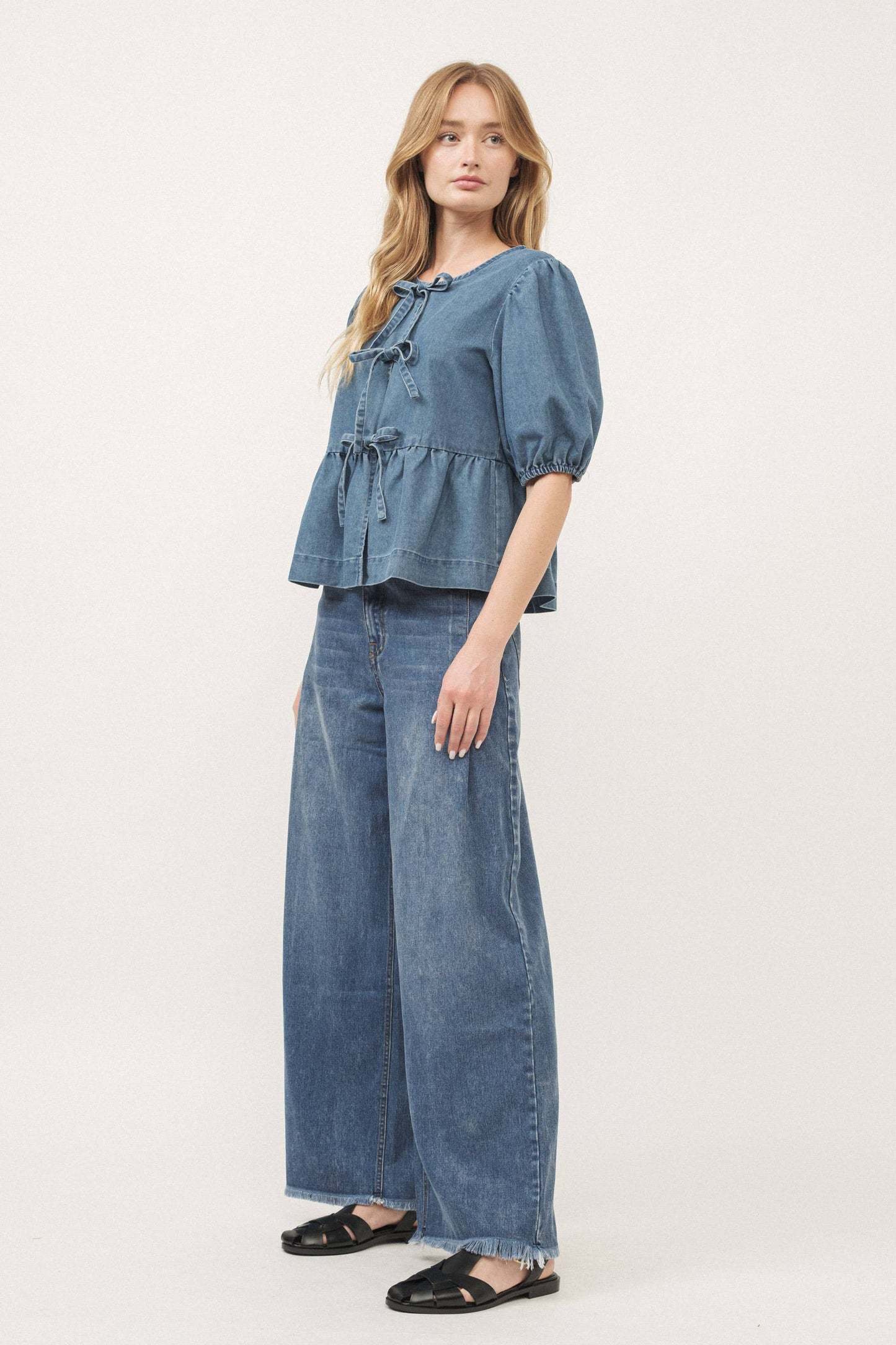 Bow & Flare Denim Top