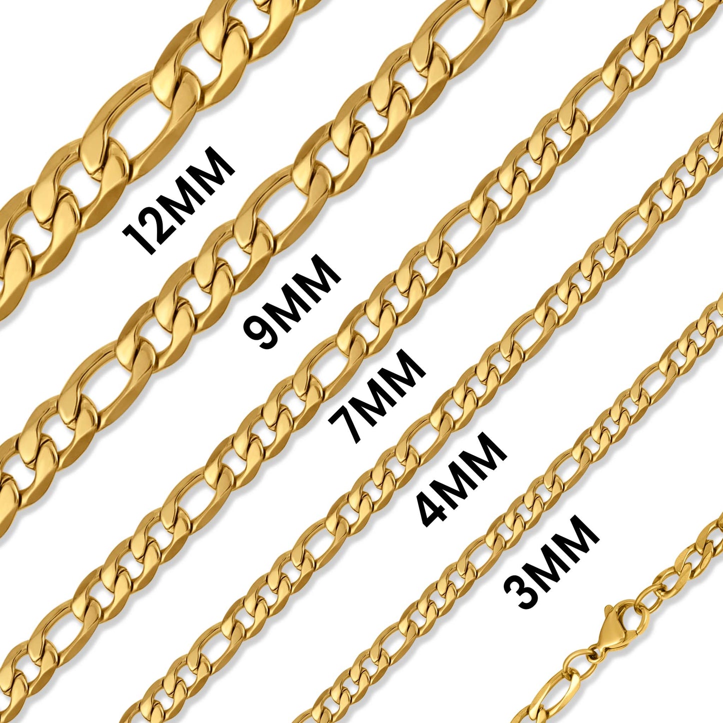 18K Gold Figaro Chain Necklace 18" / 3mm