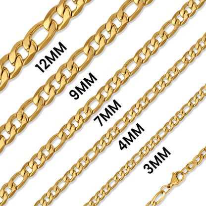 18K Gold Figaro Chain Necklace 18" / 3mm