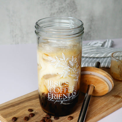 Jesus, Coffee and Friends Glass Tumbler