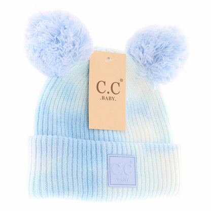 Baby Tie Dye Double Fur Pom Beanie - Newborn/Knit Hat