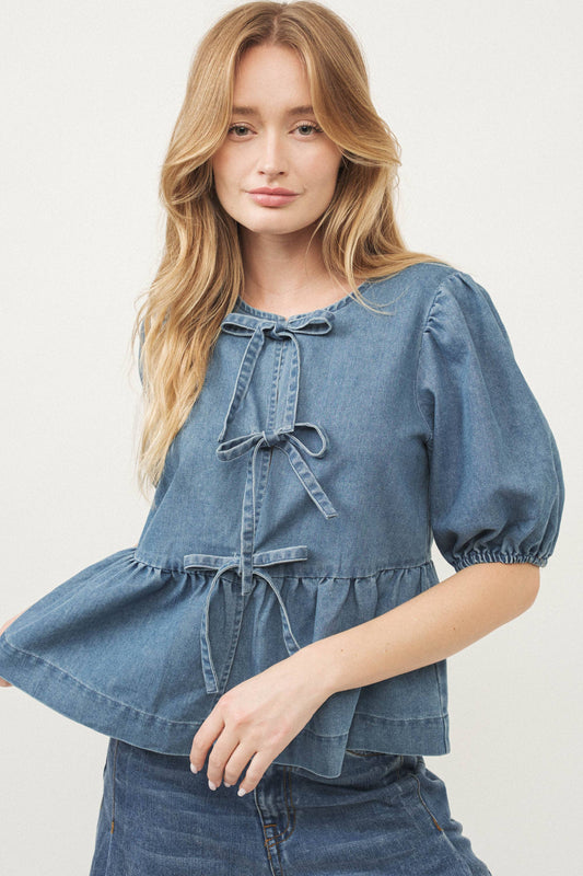 Bow & Flare Denim Top