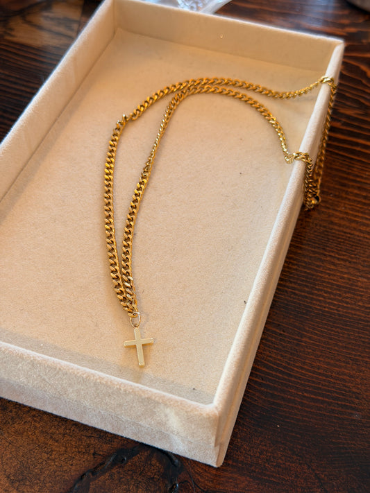 Gold Figaro Chain w/ St. Cross Pendant
