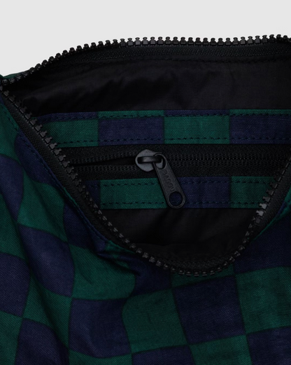 Navy Green Check Small Nylon Crescent Bag