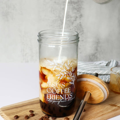 Jesus, Coffee and Friends Glass Tumbler