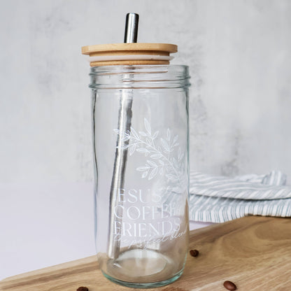 Jesus, Coffee and Friends Glass Tumbler