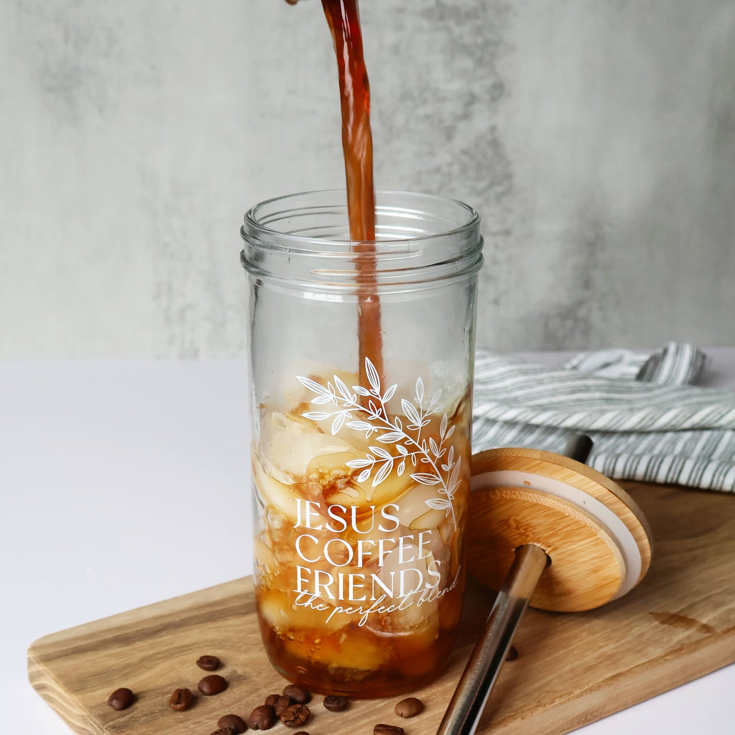 Jesus, Coffee and Friends Glass Tumbler