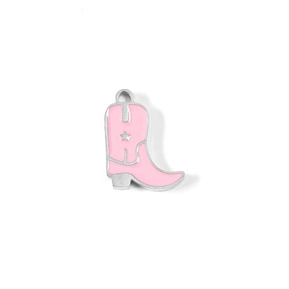 18K Gold PVD Stainless Steel Epoxy Pink Cowgirl Boot Charm