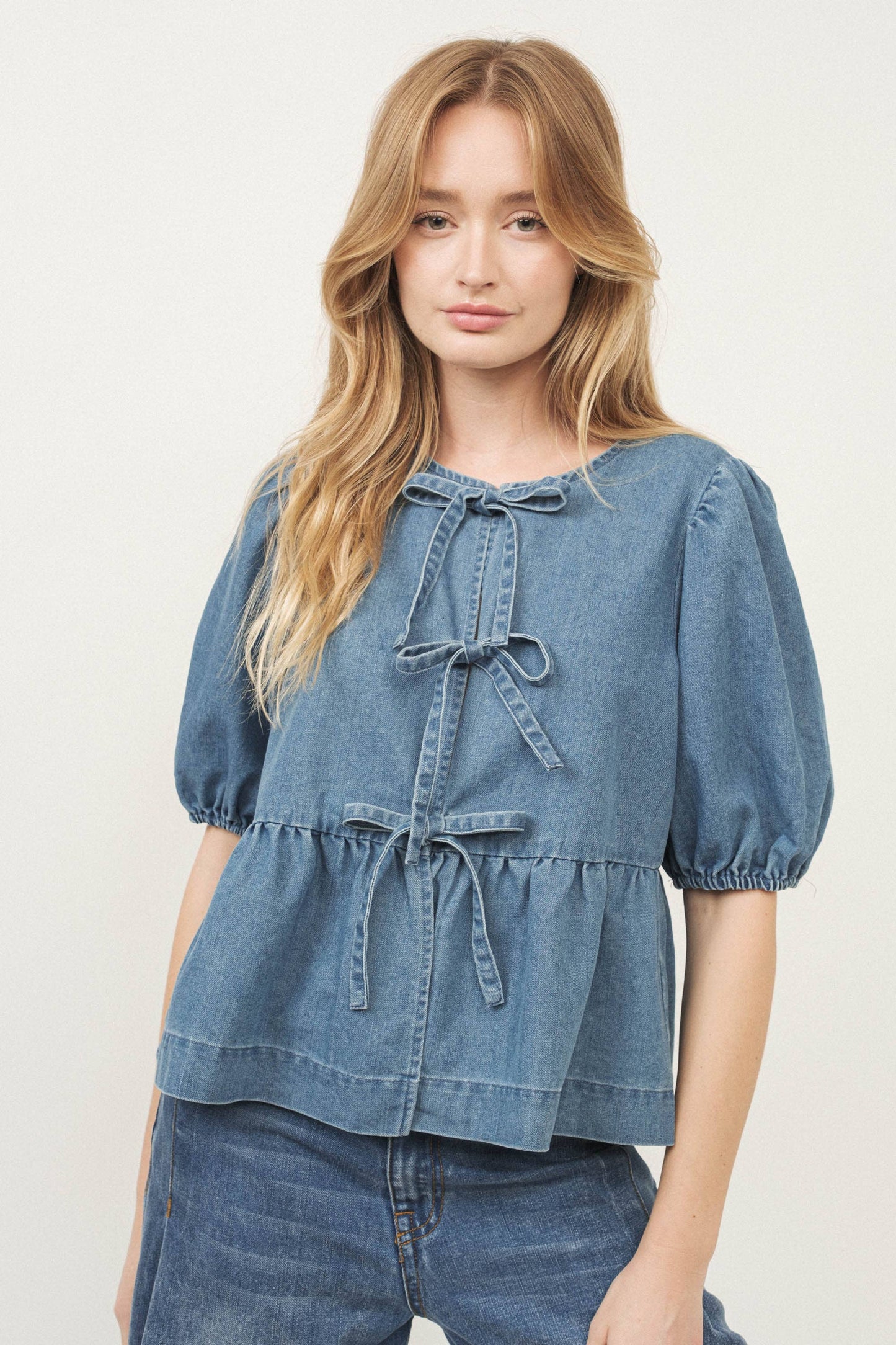 Bow & Flare Denim Top