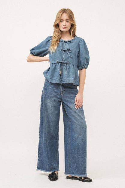 Bow & Flare Denim Top