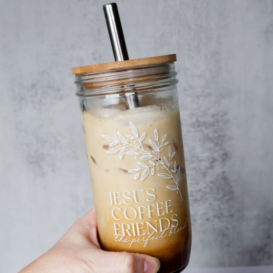 Jesus, Coffee and Friends Glass Tumbler