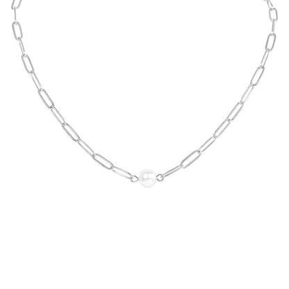 Stainless Steel Paperclip Necklace With Pearl