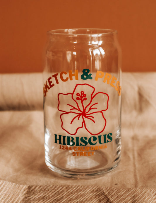 Sketch Hibiscus Glass Can