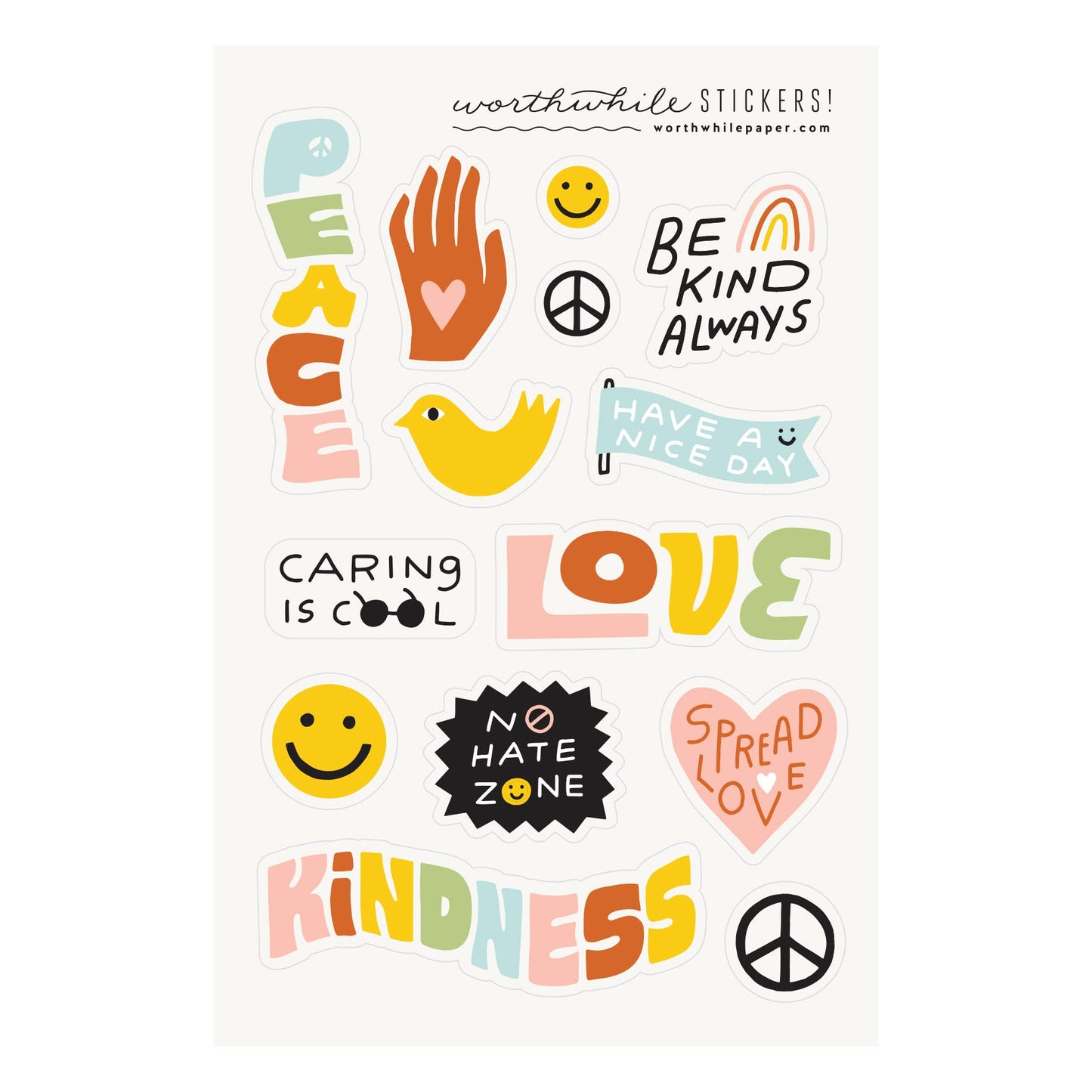 Peace, Love, Kindness Sticker Sheet (set of 2)
